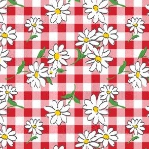 Daisies Red Gingham