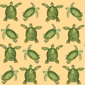 Hand painted watercolor turtles on yellow, great for coastal decor and kids apparel 