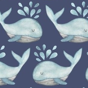 Whales in watercolor, blue, cute, 7", ocean, fish, unisex, gender neutral, wallpaper, cute, animal, sea creature, kids, whale