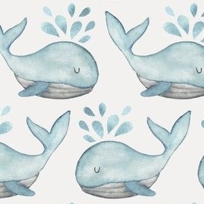  Watercolour whales in blue on white, perfect for kids apparel and coastal home decor