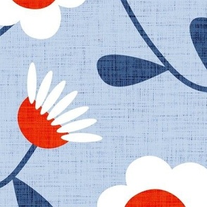 in full bloom - icy blue and red and white