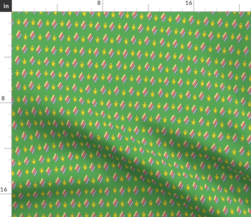 Childrens_novelty_stripes_shapes_with_ducks_patterns_green_stock