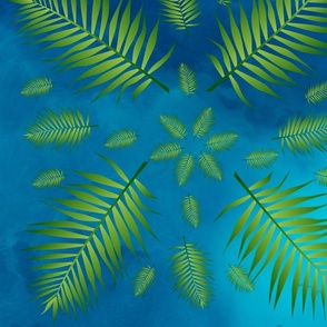 Plethora of Palm Leaves 2 on a Blue Body of Gradient  Water