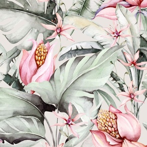 Watercolor jungle. Exoticblossom  flowers 9