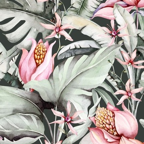 Watercolor jungle. Exoticblossom  flowers 8