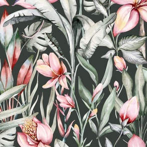 Watercolor jungle. Exoticblossom  flowers 10