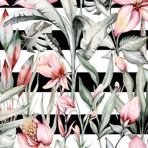 Watercolor jungle. Exoticblossom  flowers 11