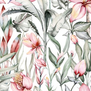 Watercolor jungle. Exoticblossom  flowers 12