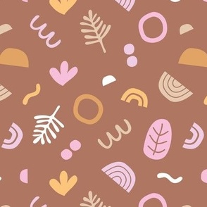 Cut out geometric paper garden leaves and rainbows abstract shapes delicate nursery vintage rust pink orange blush girls