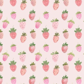 Strawberries pale blush 7" fabric and 12" wallpaper, girls room, cute, watercolor, fruit