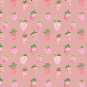 strawberries pink 7" fabric and 12" wallpaper, girls room, cute, fruit, summer