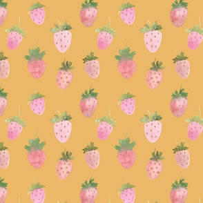 Strawberries yellow watercolor cute girls 8" fabric 12" wallpaper 