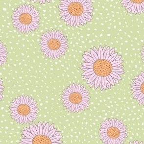 Sunflowers and speckles sweet boho flowers garden summer spring lime green pink orange nineties palette 
