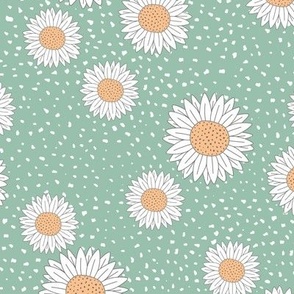 Sunflowers and speckles sweet boho flowers daisies garden summer spring teal foam green white orange 