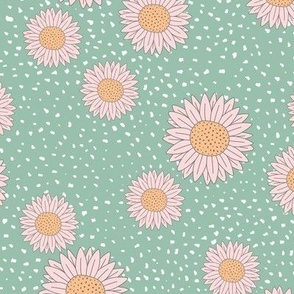 Sunflowers and speckles sweet boho flowers daisies garden summer spring teal foam green pink orange 