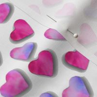 Hot pink and purple lilac watercolour hearts on white background