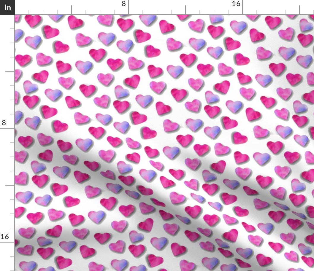 Hot pink and purple lilac watercolour hearts on white background