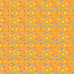 Random blue, coral, yellow and green polka dots - Small scale