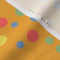 Random blue, coral, yellow and green polka dots - Medium scale