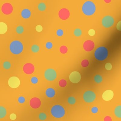Random blue, coral, yellow and green polka dots - Medium scale