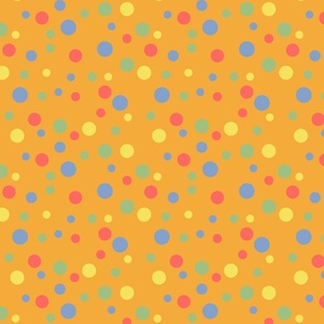 Random blue, coral, yellow and green polka dots - Medium scale