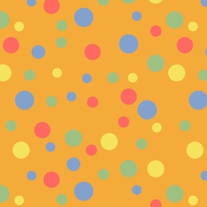 Random blue, coral, yellow and green polka dots - Large scale