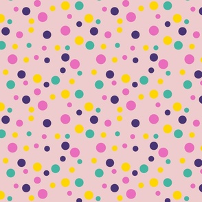 Random pink, white and yellow polka dots - Medium scale