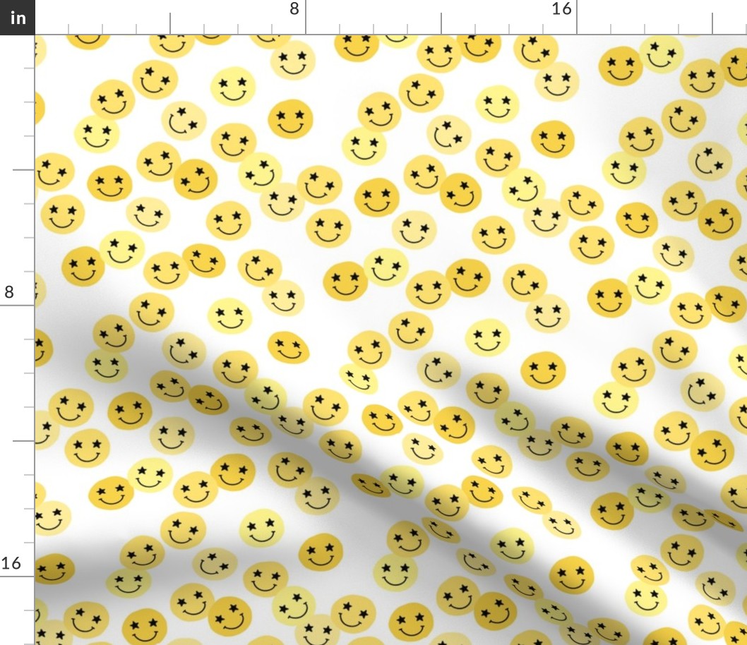 Fresh Spring - Back to the nineties retro smileys and sparkly eyes yellow on white 