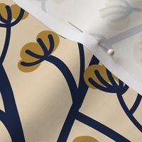 Normal scale // Boho wild flowering plant // ivory background mustard yellow flowers oxford navy blue stem