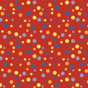 Random yellow, blue, and orange polka dots - Medium scale
