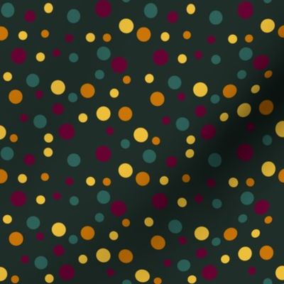 Random yellow, orange, green and burgundy polka dots - Small scale