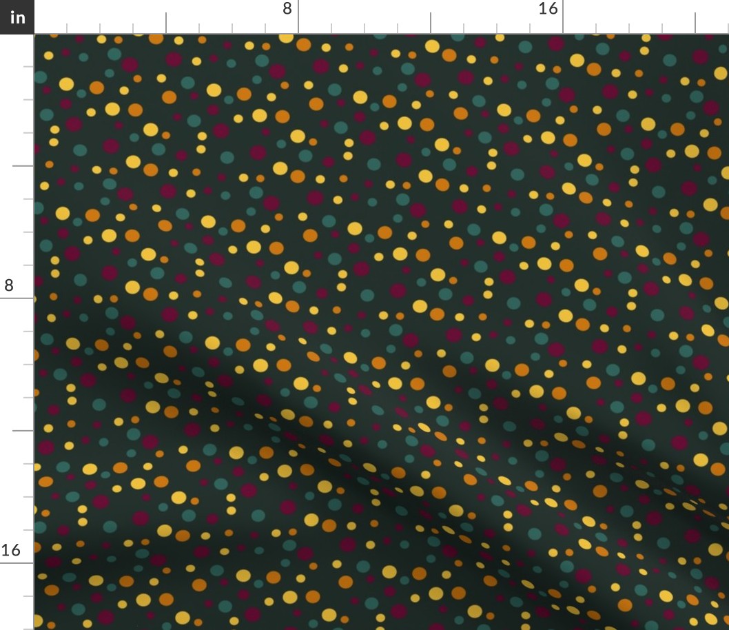 Random yellow, orange, green and burgundy polka dots - Small scale