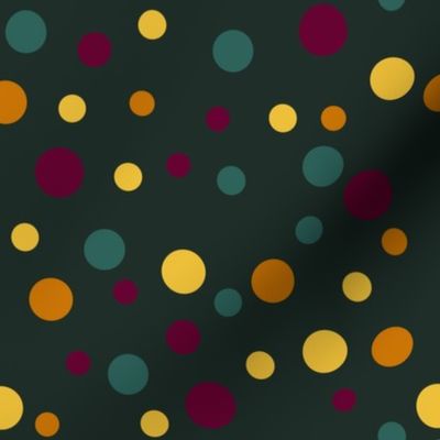 Random yellow, orange, green and burgundy polka dots - Medium scale