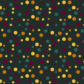 Random yellow, orange, green and burgundy polka dots - Medium scale