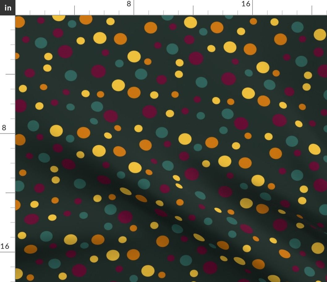 Random yellow, orange, green and burgundy polka dots - Medium scale