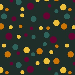 Random yellow, orange, green and burgundy polka dots - Large scale