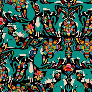 Otomi Cats – Turquoise & Black