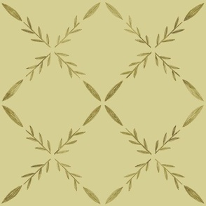 Green Leaves and Branches Geometric Grid Tile Pattern.