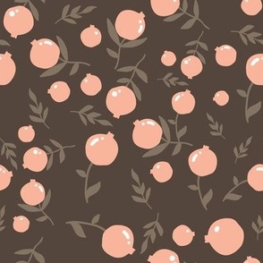 Promegranate. Botanical print in brown and peach colors