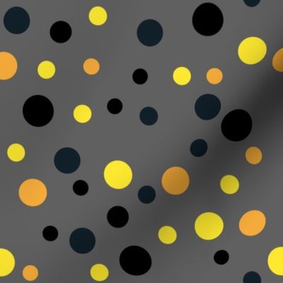 Random yellow, orange and black polka dots - Medium scale