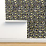Random yellow, orange and black polka dots - Medium scale
