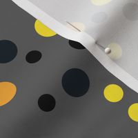 Random yellow, orange and black polka dots - Medium scale