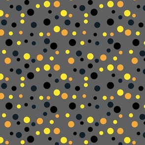 Random yellow, orange and black polka dots - Medium scale