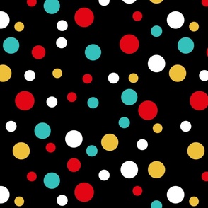 Random red, teal and ochre polka dots - Large scale