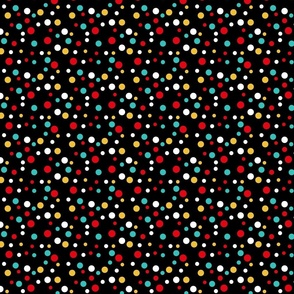 Random red, teal and ochre polka dots - Small scale