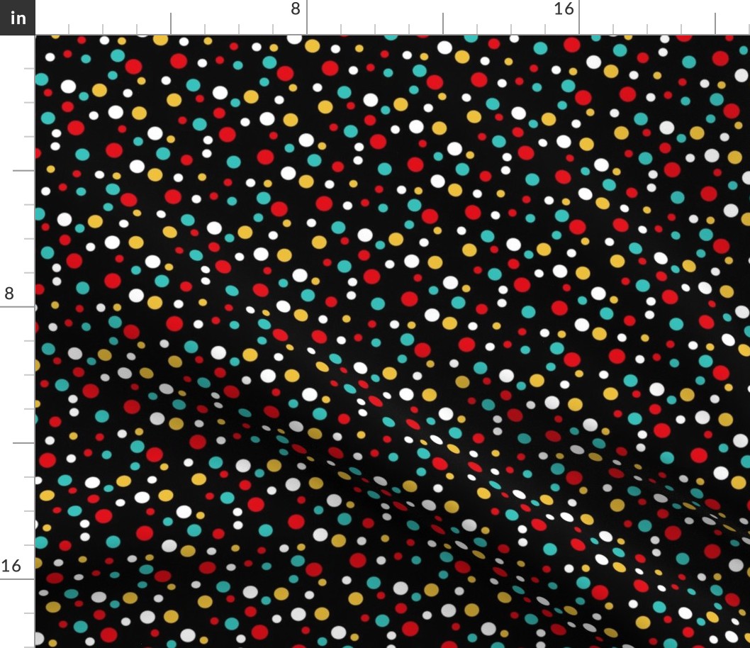 Random red, teal and ochre polka dots - Small scale