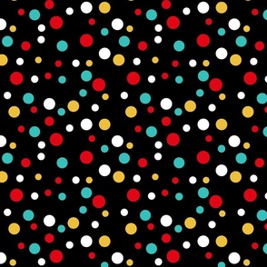 Random red, teal and ochre polka dots - Medium scale