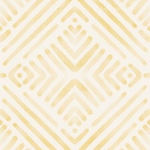 Yellow Watercolor Geometric Ethnical Line Art Seamless Pattern.