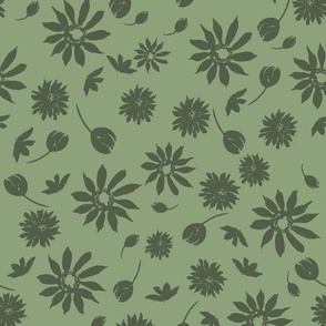Sage Green Boho Floral  - Monochromatic Green