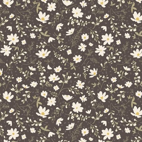 White flower ditsy on coffee brown